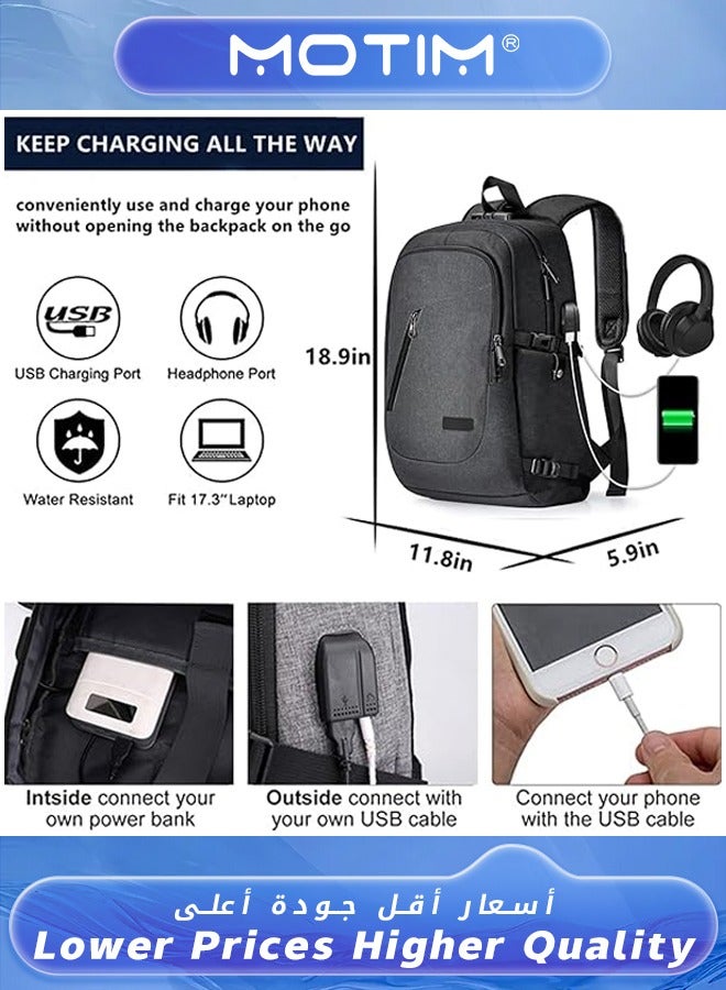 Motim Travel Laptop Backpack for Men and Women Waterproof Anti Theft Bag Slim Durable Bookbag with Lock and USB Charging & Headphone Port for Work Business College Fits 14/15.6 Inch Laptop and Notebook  - Image 2