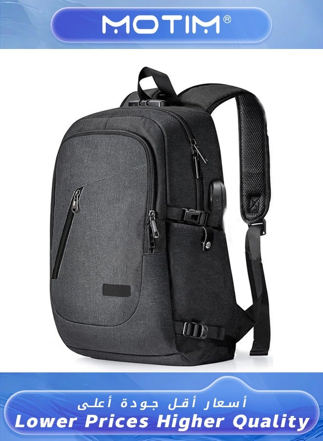 Motim Travel Laptop Backpack for Men and Women Waterproof Anti Theft Bag Slim Durable Bookbag with Lock and USB Charging & Headphone Port for Work Business College Fits 14/15.6 Inch Laptop and Notebook  - Image 1