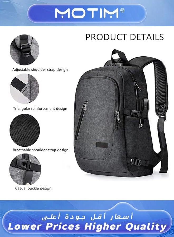 Motim Travel Laptop Backpack for Men and Women Waterproof Anti Theft Bag Slim Durable Bookbag with Lock and USB Charging & Headphone Port for Work Business College Fits 14/15.6 Inch Laptop and Notebook  - Image 3