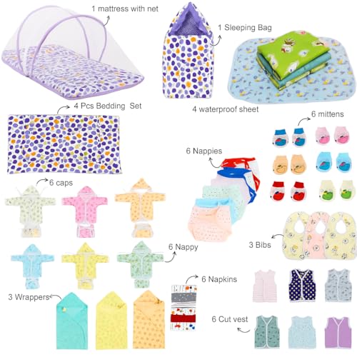 Infantbond 60 in 1 Summer Season New Born Baby Complete Daily Items Combo | Baby Gift Set (0-6 Months) (Purple) - Image 2