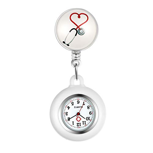 Lancardo 1 PC Retractable Nurse Watch Clip On with Secondhand Stethoscope Lapel Fob Pocket for Doctor Nurse Simple Silicone Cover for Women and Men - Image 1