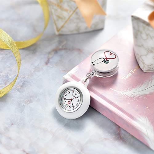 Lancardo 1 PC Retractable Nurse Watch Clip On with Secondhand Stethoscope Lapel Fob Pocket for Doctor Nurse Simple Silicone Cover for Women and Men - Image 2