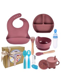 Swift Baby Feeding Set 11-Piece, Baby Led Weaning Utensils Set Includes Suction Bowl and Plate, Baby Spoon and Fork, Sippy Cup with Straw and Lid, Spoon Set Stage 1 and Stage 2, Food Feeder, Gift Packaging 