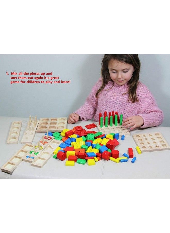 Toys of Wood Oxford - Towo Wooden Geometric Shapes Stacking Rings And Fractions Boards 8 In 1 Set Puzzles Shape Sorter Sorting Toy Stacking Game Montessori Materials Educational Learning Toys For 3 4 5 6 Years - Image 1
