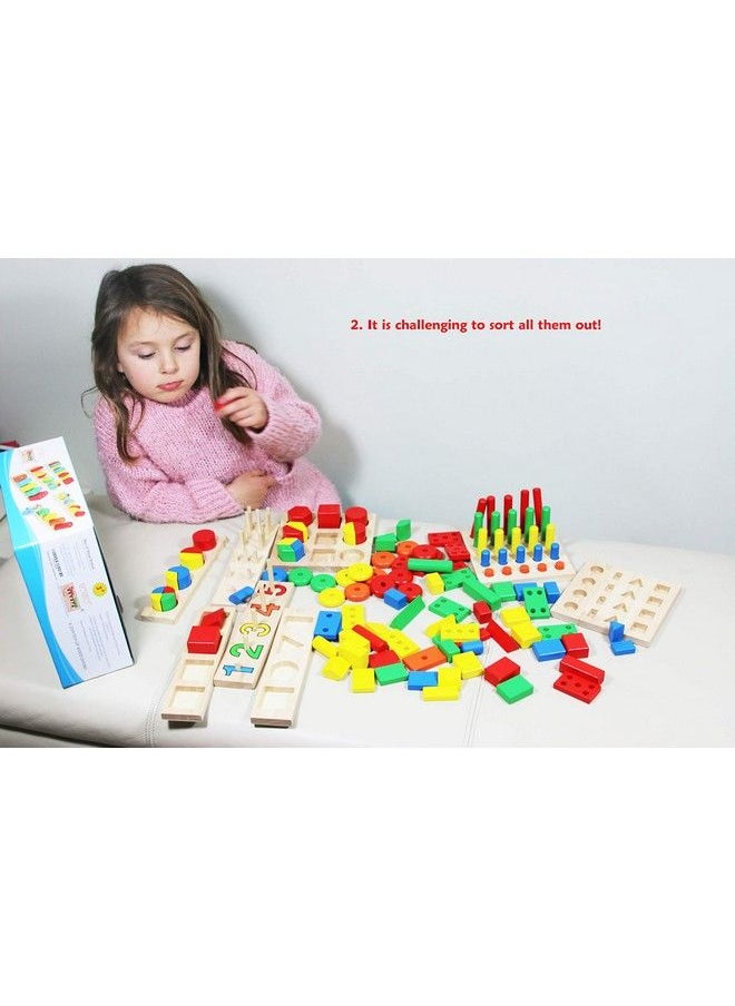 Toys of Wood Oxford - Towo Wooden Geometric Shapes Stacking Rings And Fractions Boards 8 In 1 Set Puzzles Shape Sorter Sorting Toy Stacking Game Montessori Materials Educational Learning Toys For 3 4 5 6 Years - Image 1