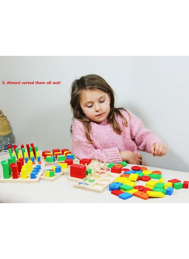 Toys of Wood Oxford - Towo Wooden Geometric Shapes Stacking Rings And Fractions Boards 8 In 1 Set Puzzles Shape Sorter Sorting Toy Stacking Game Montessori Materials Educational Learning Toys For 3 4 5 6 Years - Image 1
