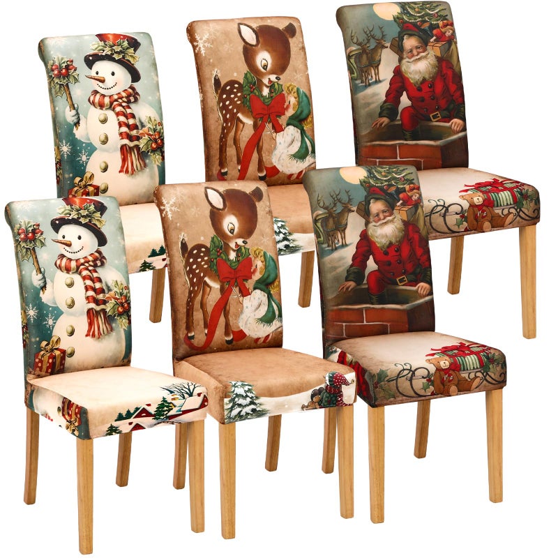 FuWeave FUEVEES 6 PCS Christmas CHARCH CARCH COVERS ALVERABLE ANDROADER ANDREAD CARCH CARCH مع SANTA CLAUS ELK SNIMMAN CARRECT SLEPCOVERS FOR XMAS KINGAN - Image 1