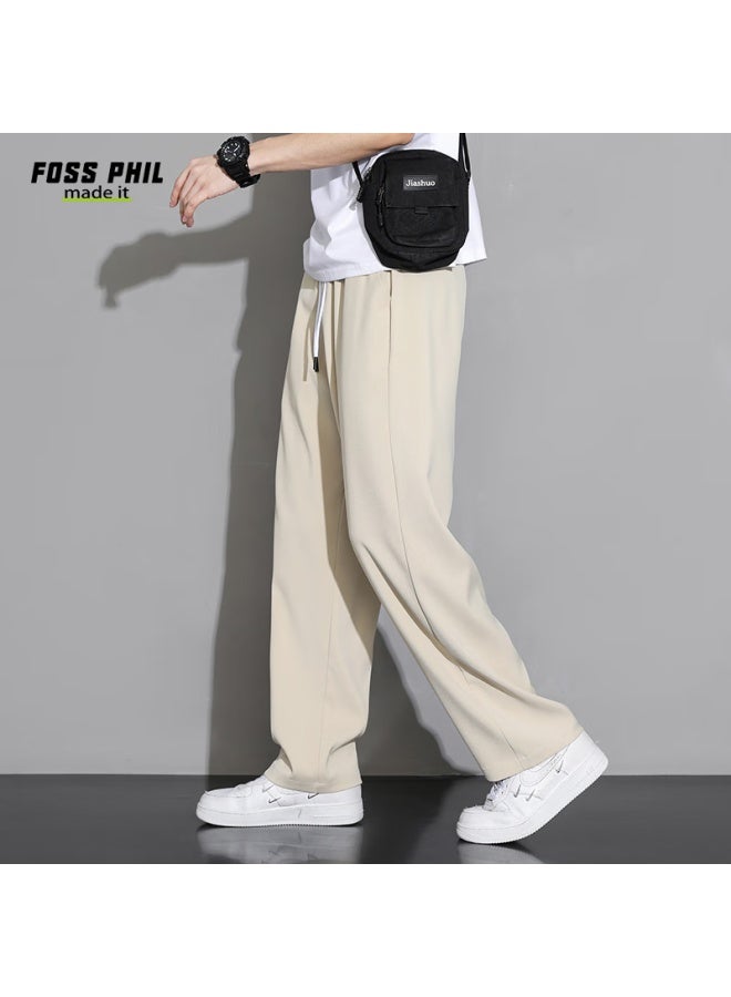 Foss Phil Men's Casual Pants Spring Summer Sports Ice Silk Thin Loose Wide Leg Straight Pants 903 Khaki XL - Image 4