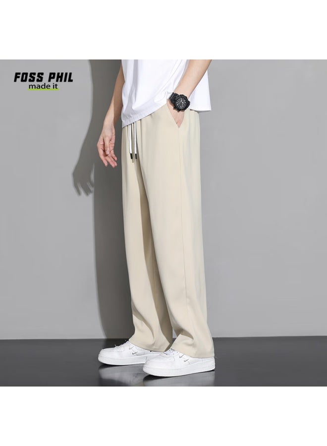 Foss Phil Men's Casual Pants Spring Summer Sports Ice Silk Thin Loose Wide Leg Straight Pants 903 Khaki XL - Image 3
