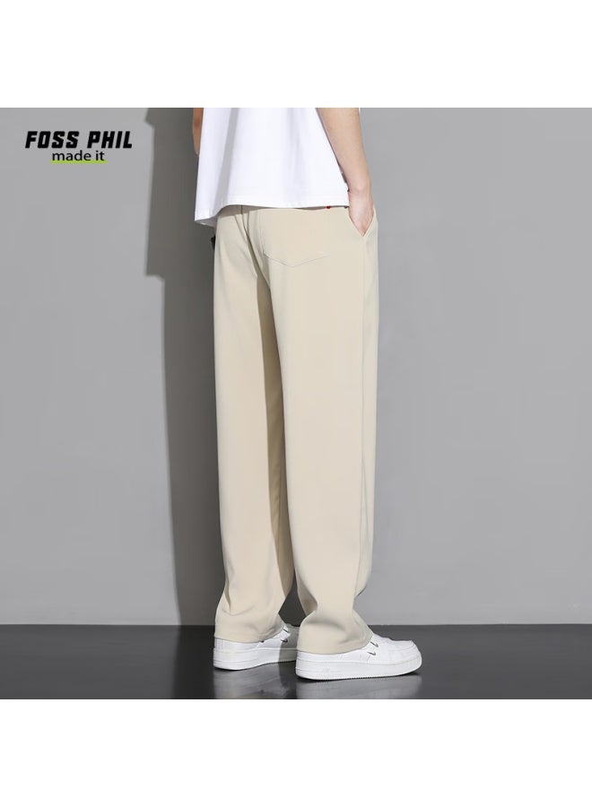 Foss Phil Men's Casual Pants Spring Summer Sports Ice Silk Thin Loose Wide Leg Straight Pants 903 Khaki XL - Image 5