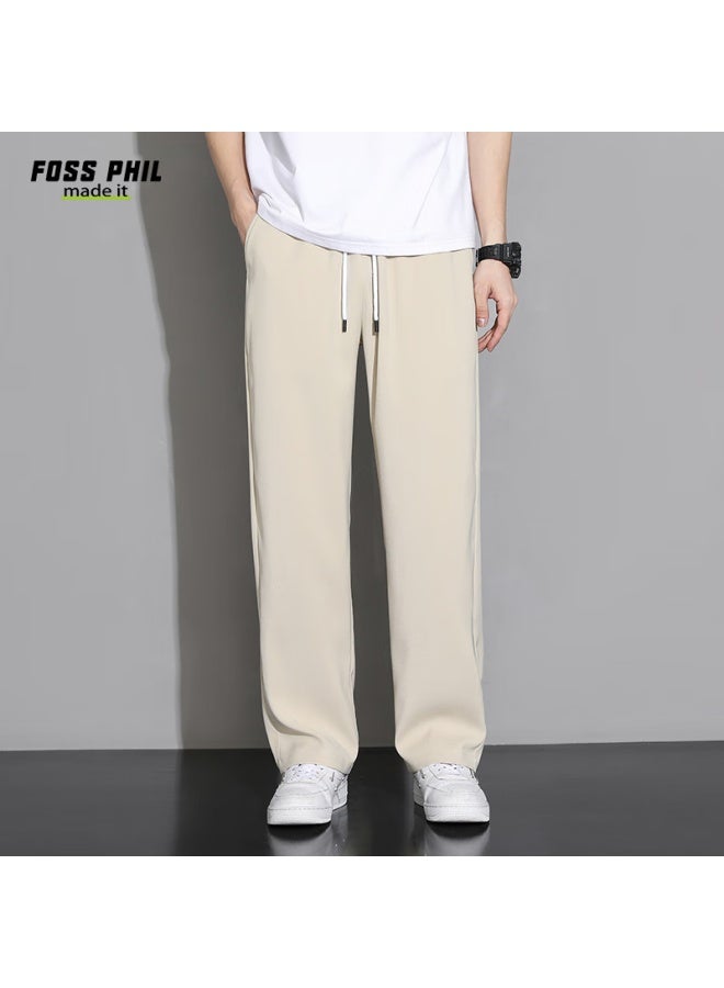 Foss Phil Men's Casual Pants Spring Summer Sports Ice Silk Thin Loose Wide Leg Straight Pants 903 Khaki XL - Image 2