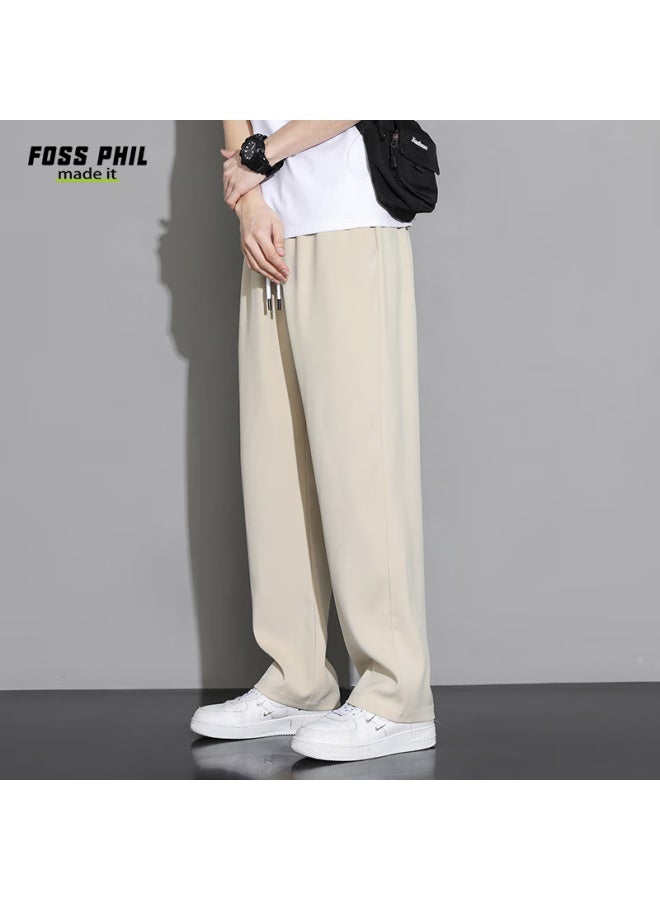 Foss Phil Men's Casual Pants Spring Summer Sports Ice Silk Thin Loose Wide Leg Straight Pants 903 Khaki XL - Image 1