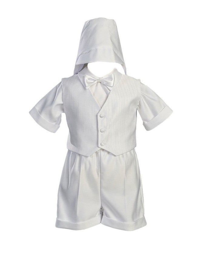 White Satin Christening Baptism Short Set with Vest and Hat - XL