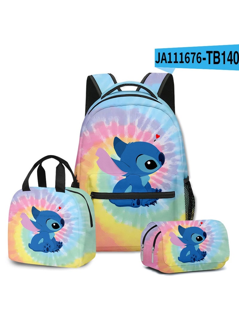 SKT Shiketro Stitch Student School Bag Children's Lunch Bag Pencil Case Three-Piece Set 30*40*17cm
