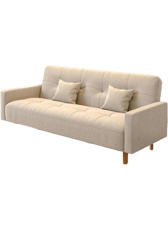 Comfynest Small Size Wooden Frame Scandinavian Sofa With Cotton And Linen Upholstery And Square Arm 150 X 60 X 73 Cm Beige  - Image 1
