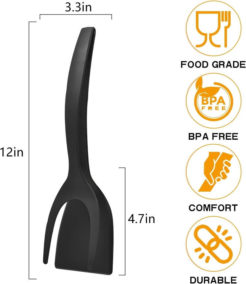 KJG Egg Flipper Spatula 2 in 1 Grip and Flip Spatula Tongs Egg Spatula Flipper Made of High temperature resistant Nylon with Non-Stick Coating Egg Flipper for Home Kitchen Cooking Tool (black and gray) - Image 3