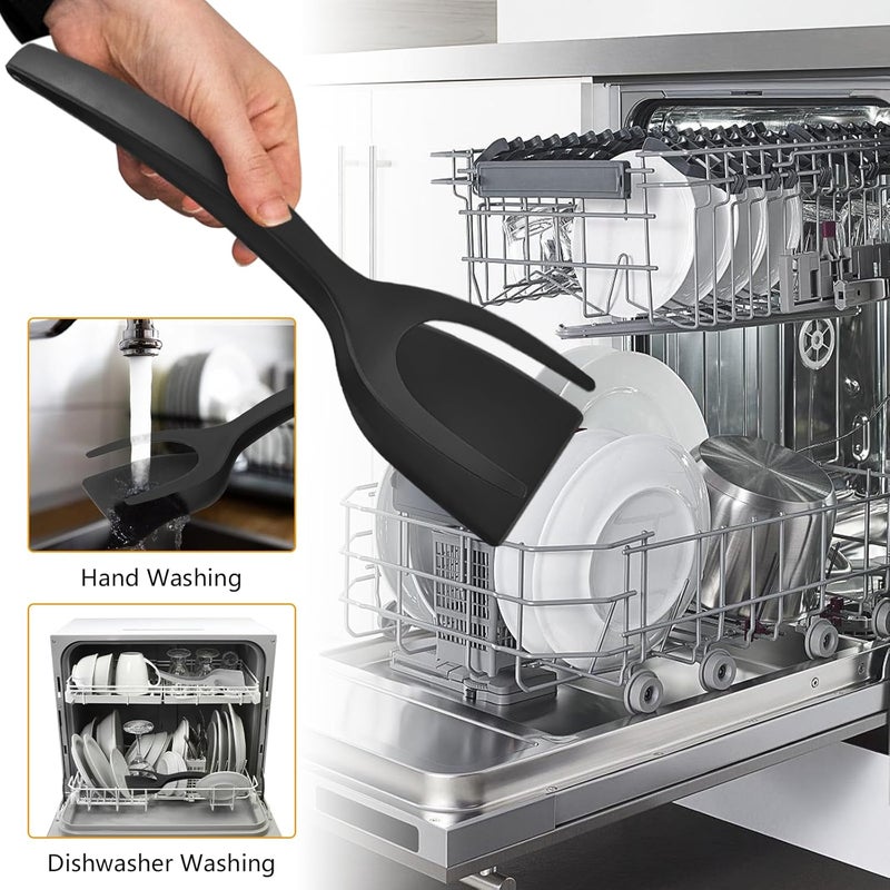 KJG Egg Flipper Spatula 2 in 1 Grip and Flip Spatula Tongs Egg Spatula Flipper Made of High temperature resistant Nylon with Non-Stick Coating Egg Flipper for Home Kitchen Cooking Tool (black and gray) - Image 5