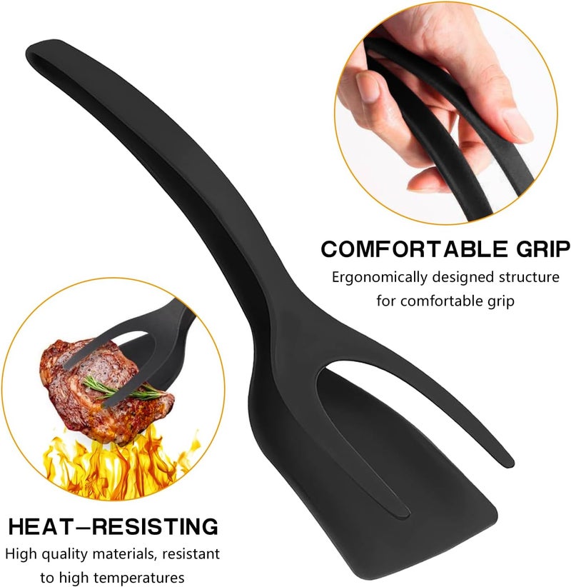 KJG Egg Flipper Spatula 2 in 1 Grip and Flip Spatula Tongs Egg Spatula Flipper Made of High temperature resistant Nylon with Non-Stick Coating Egg Flipper for Home Kitchen Cooking Tool (black and gray) - Image 4