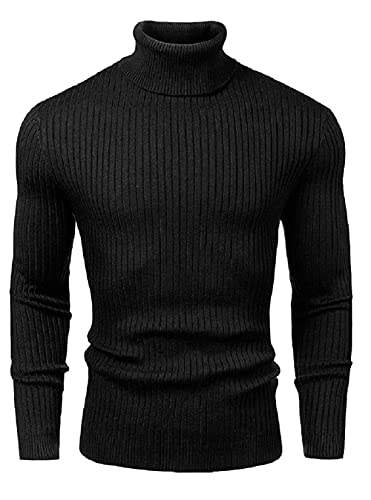 NORTHWIND Men's High Turtle Neck Cotton Slim Fit T-Shirt (Black, Medium) - Image 1