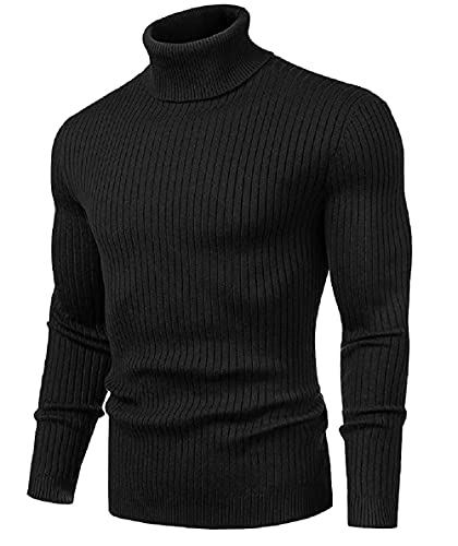NORTHWIND Men's High Turtle Neck Cotton Slim Fit T-Shirt (Black, Medium) - Image 2