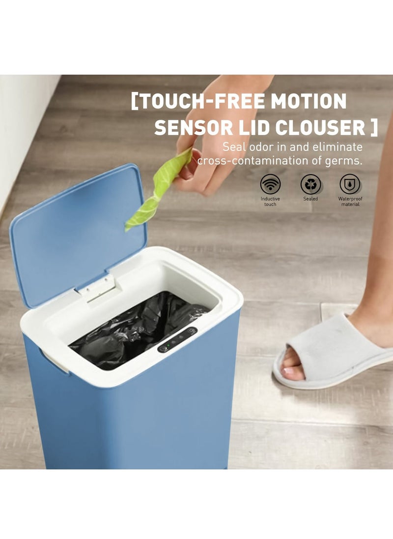 HoldPeak - 14L Capacity Household Sensor Kitchen Garbage Bin with Sensing Distance,Automatic Trash Can Blue - Image 1