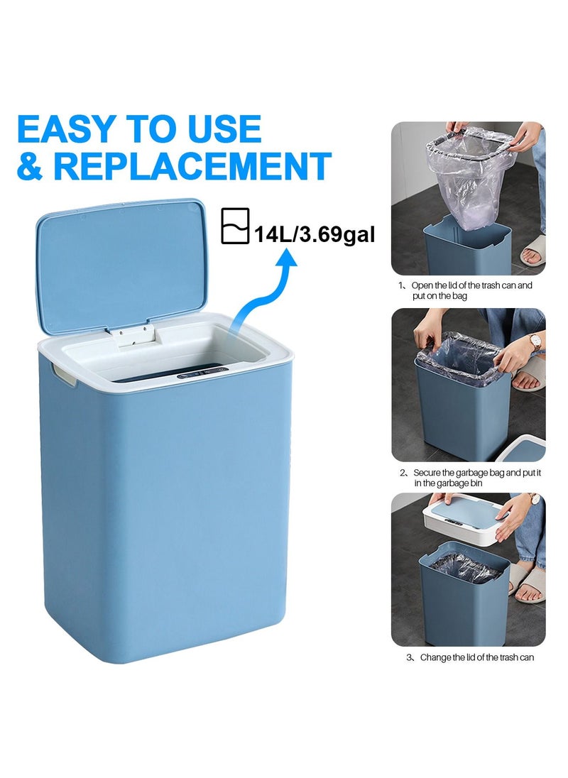 HoldPeak - 14L Capacity Household Sensor Kitchen Garbage Bin with Sensing Distance,Automatic Trash Can Blue - Image 1