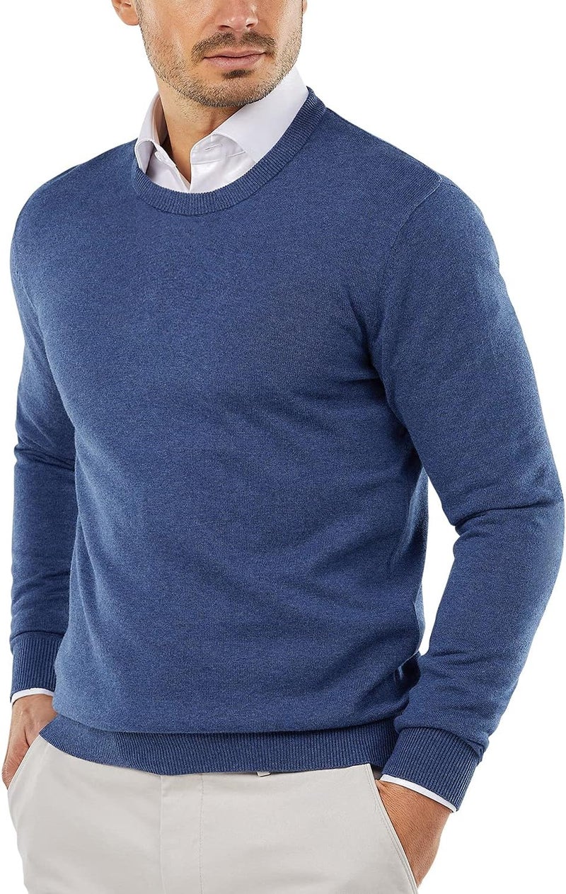 COOFANDY Men's Crew Neck Sweater Slim Fit Lightweight Knitted Pullover - Blue, Size S - Image 1