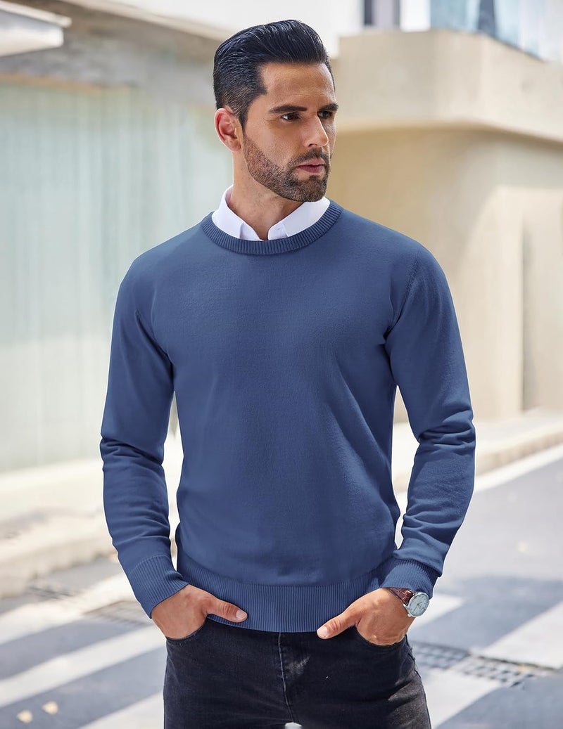 COOFANDY Men's Crew Neck Sweater Slim Fit Lightweight Knitted Pullover - Blue, Size S - Image 2