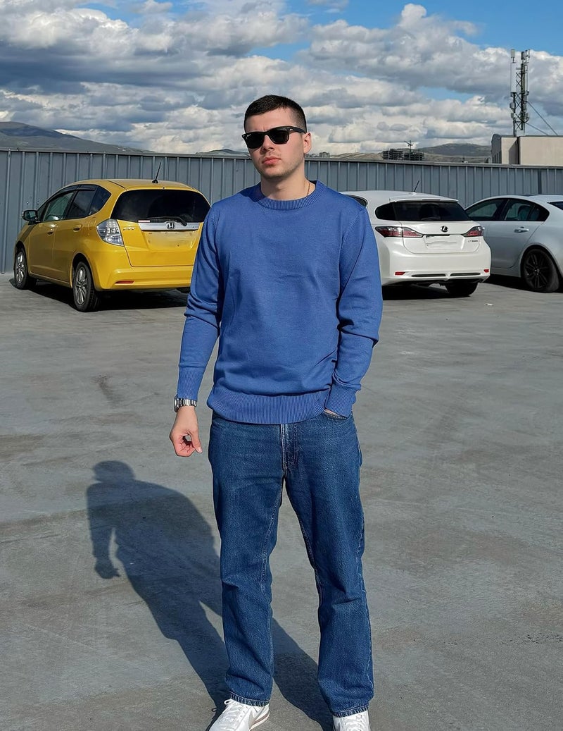 COOFANDY Men's Crew Neck Sweater Slim Fit Lightweight Knitted Pullover - Blue, Size S - Image 5