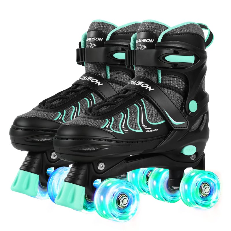 PAPAISON Roller Skates for Girls Ages 8-12, Adjustable Size Youth Women Quad Skates with Light up Wheels Indoor Outdoor - Image 1