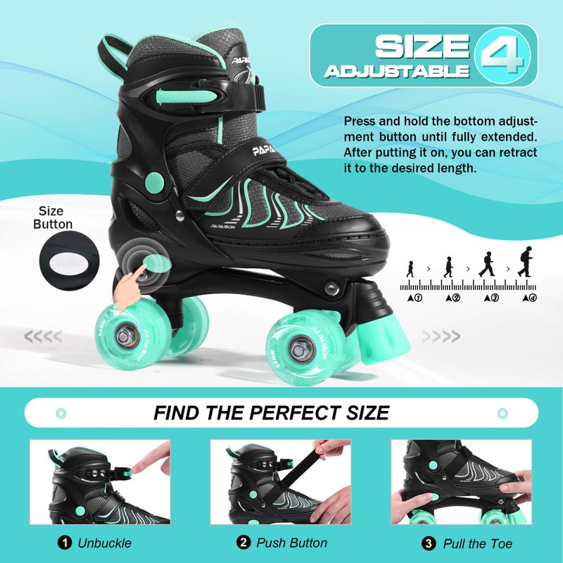 PAPAISON Roller Skates for Girls Ages 8-12, Adjustable Size Youth Women Quad Skates with Light up Wheels Indoor Outdoor - Image 4