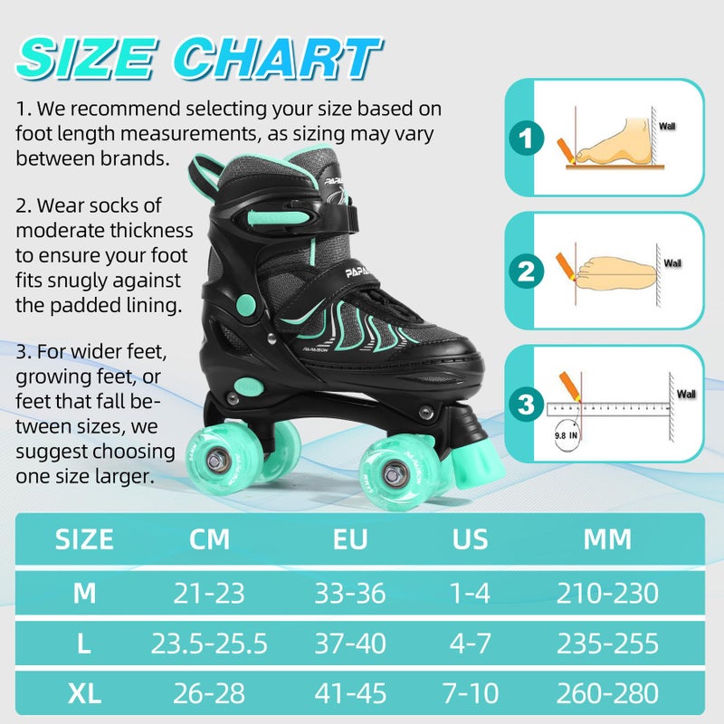 PAPAISON Roller Skates for Girls Ages 8-12, Adjustable Size Youth Women Quad Skates with Light up Wheels Indoor Outdoor - Image 3