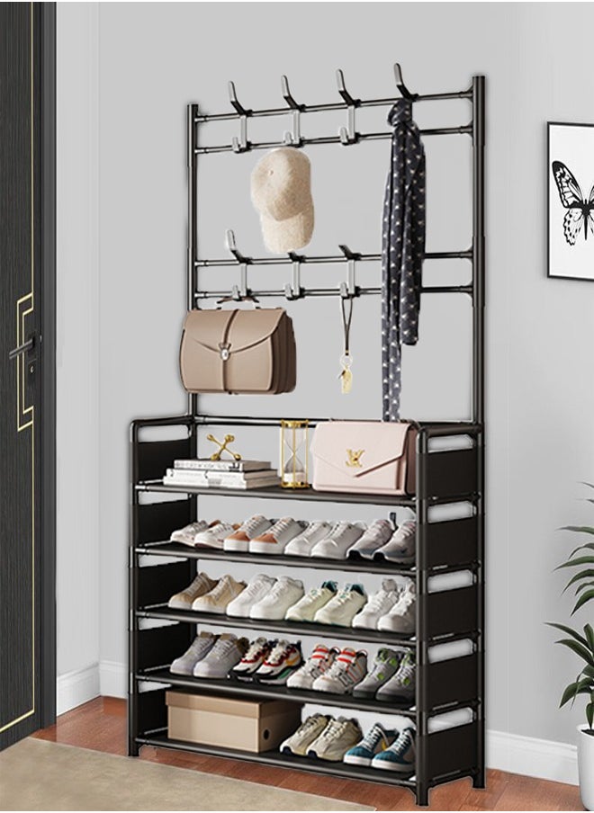 Generic - 2 in 1 Shoe Rack, Multi-Purpose Coat Rack with Double-Row Hooks, 5-Layer Storage, Suitable for Living Room, Corridor, Office Use - Image 1