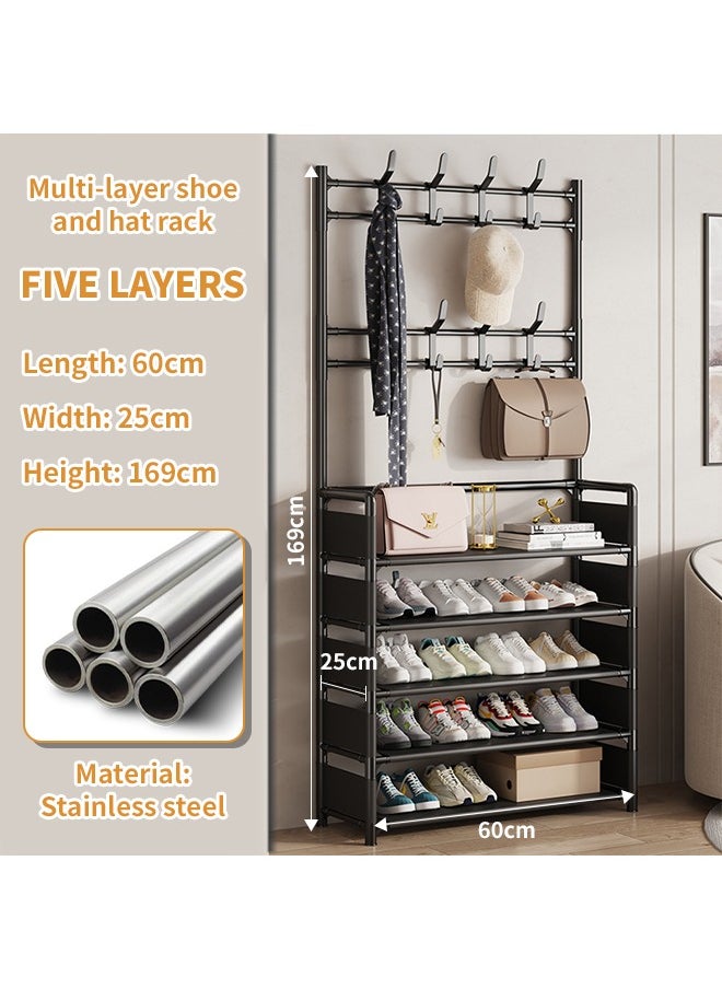 Generic - 2 in 1 Shoe Rack, Multi-Purpose Coat Rack with Double-Row Hooks, 5-Layer Storage, Suitable for Living Room, Corridor, Office Use - Image 1