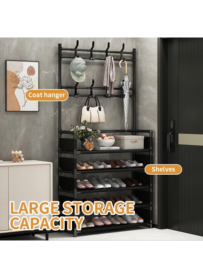 Generic - 2 in 1 Shoe Rack, Multi-Purpose Coat Rack with Double-Row Hooks, 5-Layer Storage, Suitable for Living Room, Corridor, Office Use - Image 1