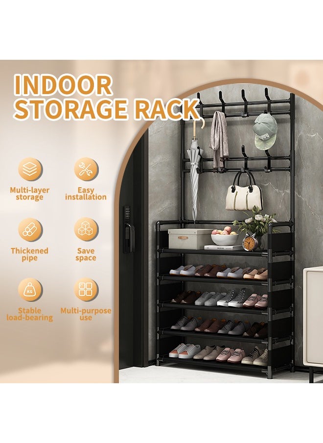Generic - 2 in 1 Shoe Rack, Multi-Purpose Coat Rack with Double-Row Hooks, 5-Layer Storage, Suitable for Living Room, Corridor, Office Use - Image 1