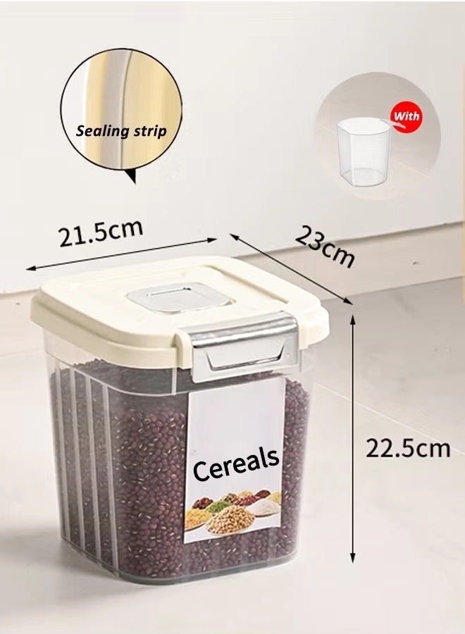 Household Portable Rice Bucket, 5kg Sealed Rice Container, Multifunctional Moisture Insect-Proof, Household Grain Storage Bucket for Kitchen, Pet Food Storage Container, Flour Storage Container, Cereal Dispenser, With Free Measuring Cup(21.5x23x22.5cm, White) - Image 2