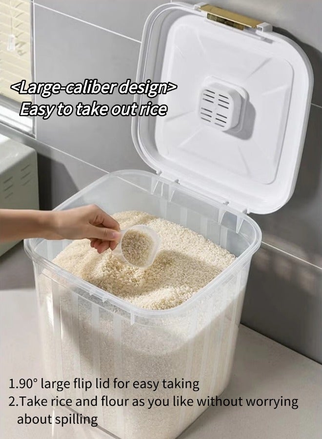 Household Portable Rice Bucket, 5kg Sealed Rice Container, Multifunctional Moisture Insect-Proof, Household Grain Storage Bucket for Kitchen, Pet Food Storage Container, Flour Storage Container, Cereal Dispenser, With Free Measuring Cup(21.5x23x22.5cm, White) - Image 4