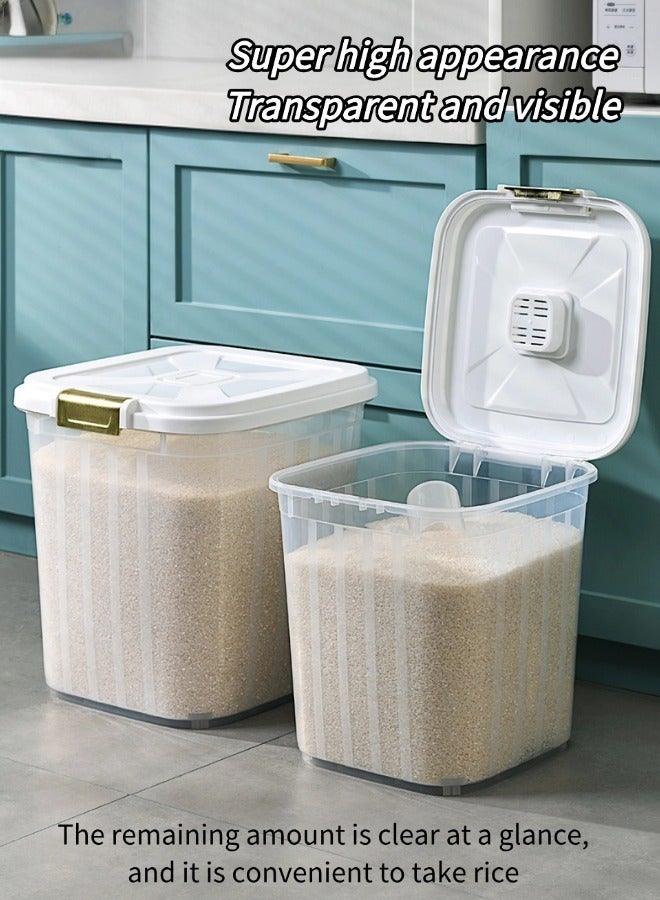 Household Portable Rice Bucket, 5kg Sealed Rice Container, Multifunctional Moisture Insect-Proof, Household Grain Storage Bucket for Kitchen, Pet Food Storage Container, Flour Storage Container, Cereal Dispenser, With Free Measuring Cup(21.5x23x22.5cm, White) - Image 5