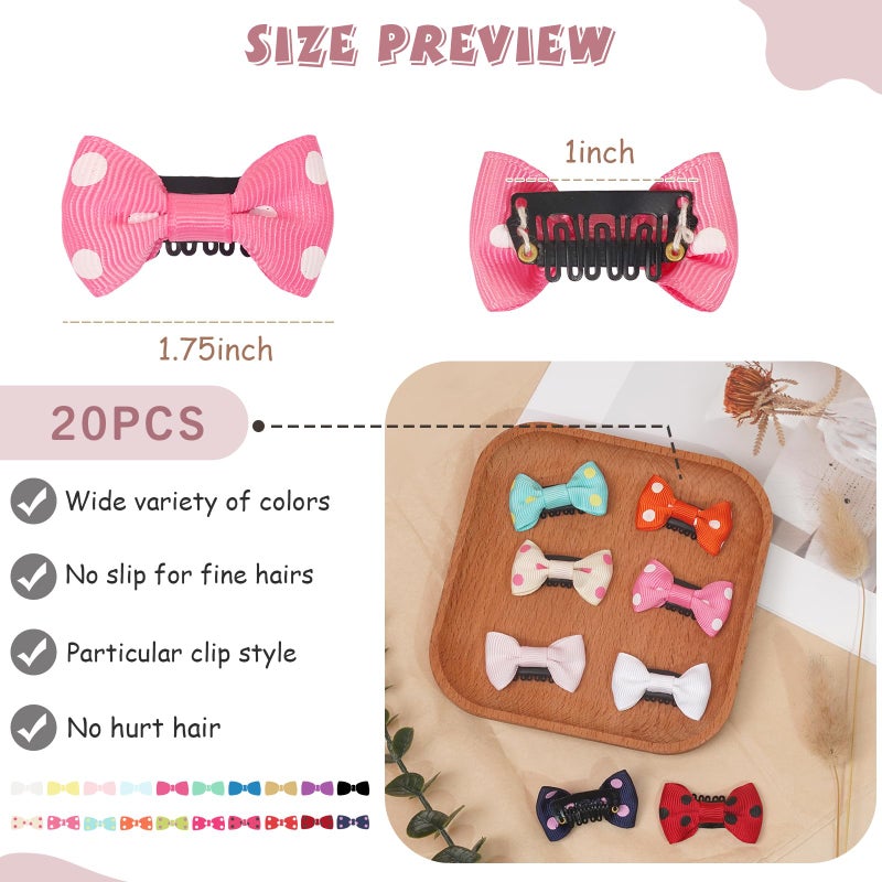 CellElection 20 Pack Handmade Tiny Hair Clips for Baby Fine Hair 1.75Inch Mini Grosgrain Ribbon Hair Bows Snap Hair Clips Barrettes Hair Accessories For Baby Girls Newborn Infant Toddlers - Image 5
