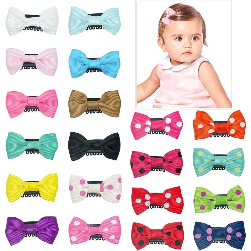 CellElection 20 Pack Handmade Tiny Hair Clips for Baby Fine Hair 1.75Inch Mini Grosgrain Ribbon Hair Bows Snap Hair Clips Barrettes Hair Accessories For Baby Girls Newborn Infant Toddlers - Image 1
