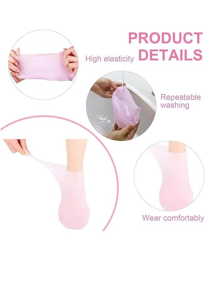 Silicone Moisturizing Glove Socks Set for Dry Cracked Feet and Hands, Anti Slip Spa Socks Women Gel Pedicure Socks for Foot Hand Softening Foot Care After Pedicure(Pink) - Image 5