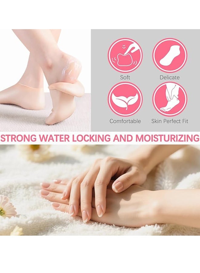 Silicone Moisturizing Glove Socks Set for Dry Cracked Feet and Hands, Anti Slip Spa Socks Women Gel Pedicure Socks for Foot Hand Softening Foot Care After Pedicure(Pink) - Image 4