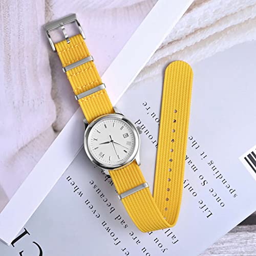 ANNEFIT Nylon Watch Band 20mm OnePiece Waterproof Military Watch Straps with Heavy Silver Buckle Yellow - Image 3