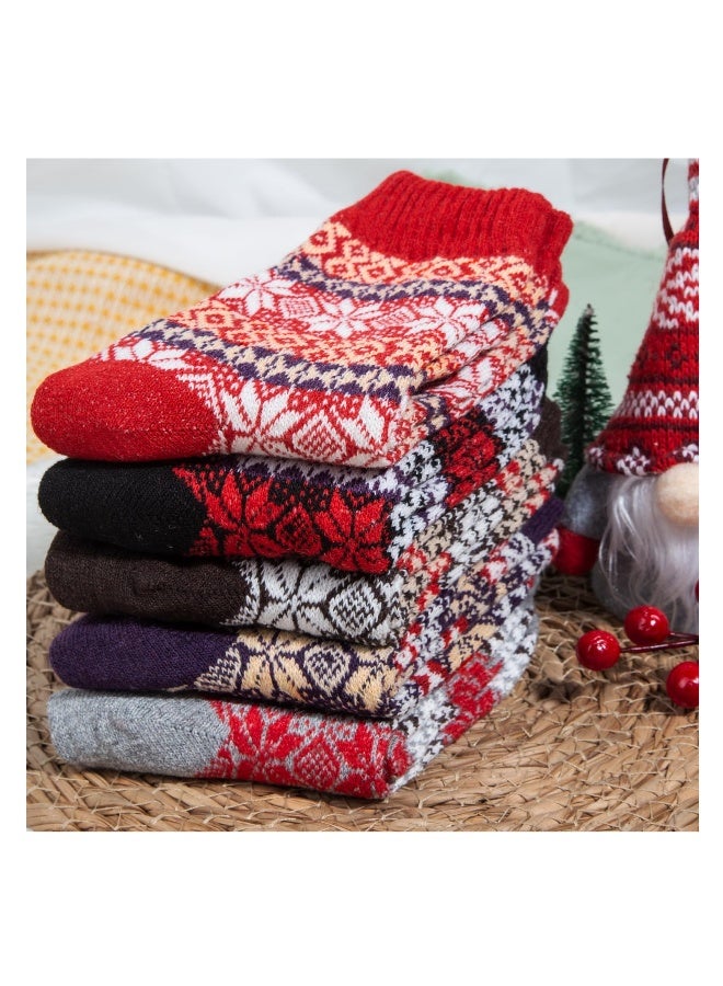 5 Pairs Wool Socks for Women Gifts Winter Warm Thick Knit Cabin Cozy Crew Socks - Image 3