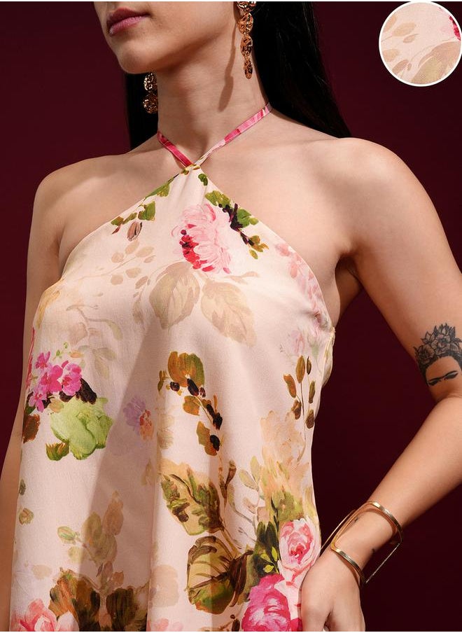 Vishudh Floral Printed Halter Neck Tunic and Palazzo Pants Co-Ords by Styli  - Image 5