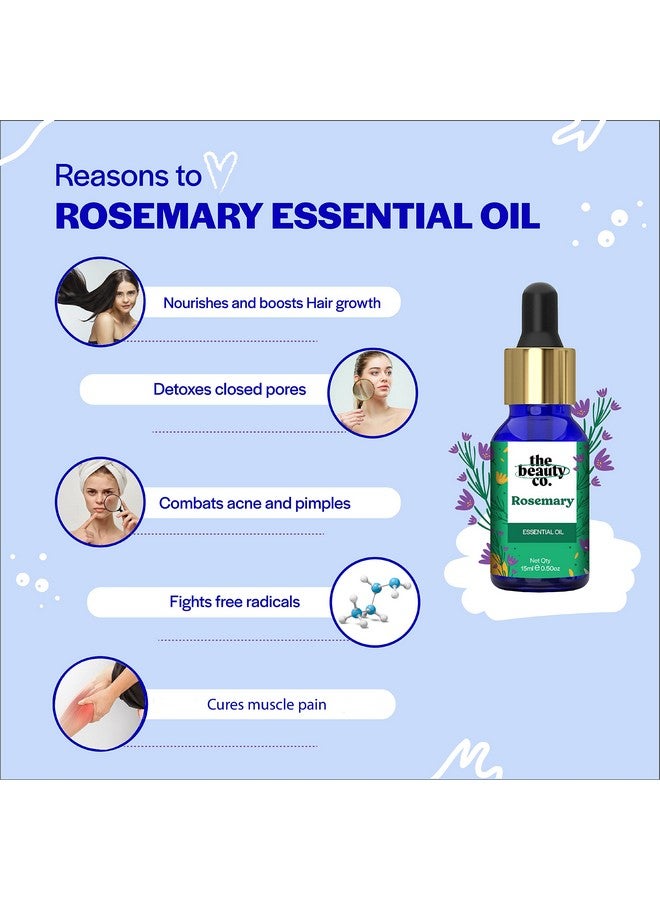 The Beauty Co. Rosemary Essential Oil For Hair Growth & Acne Control 15 Ml, Thick & Voluminous Hair, Premature Greying & Scalp Nourishment, Acne Control, Blackhead Removal, Women-Girls - Image 3