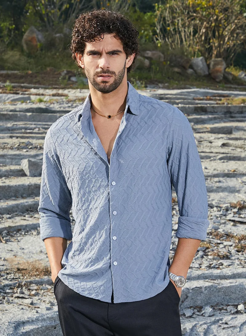 كامبوس سوترا قميص رجالي بنقشة عظم السمكة أزرق قنطريلي