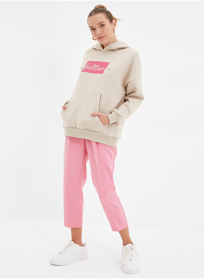 trendyol - Stone Thick Fleece Inside, Embroidery Oversized/Wide Fit Hoodie, Knitted Sweatshirt with Pocket TWOAW22SW1855. - Image 1