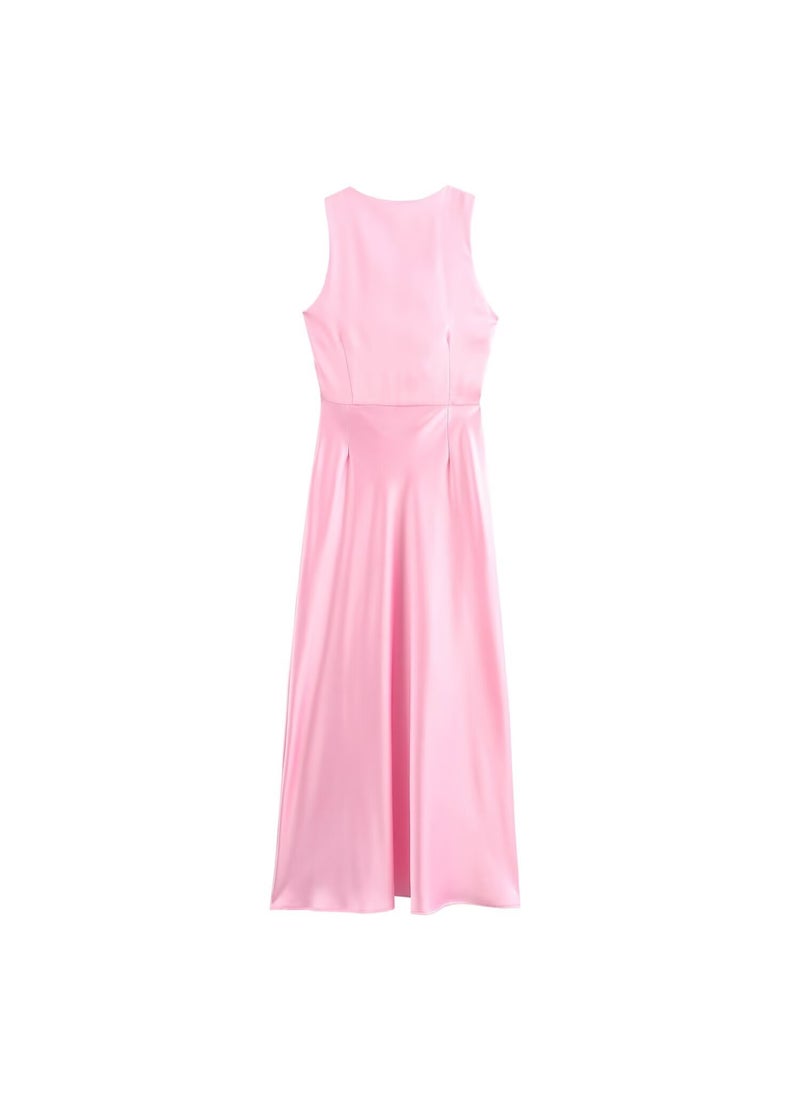 Generic - High-Waisted Sleeveless Long Dress New Style Womens Clothing Cross-Border European And American Trend Speed Selling Sakura powder - Image 1